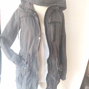 EUC A&F Hooded Unlined Military cargo Utility jacket Charcoal color Size S